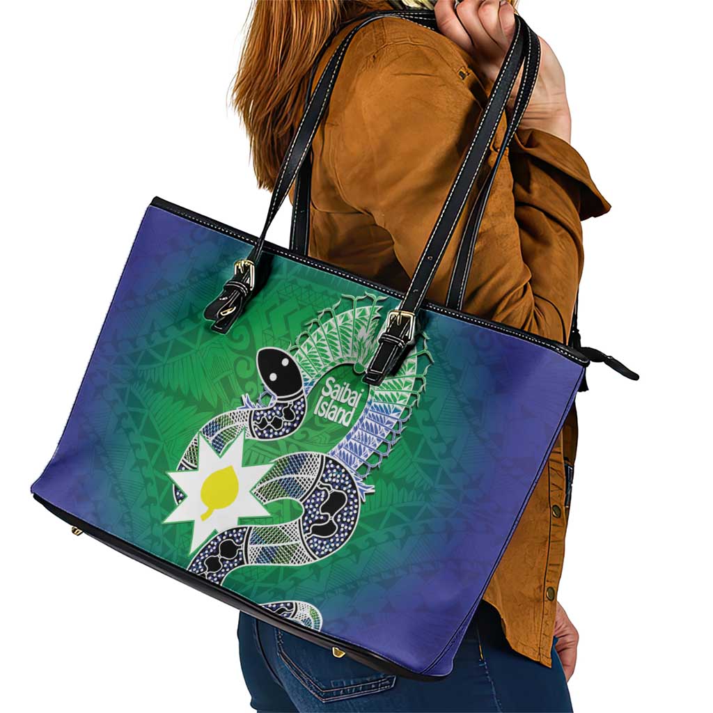 Australia Saibai Island Leather Tote Bag Papuan Black Snake With Dhari
