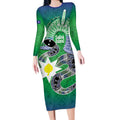 Australia Saibai Island Long Sleeve Bodycon Dress Papuan Black Snake With Dhari