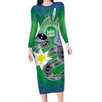 Australia Saibai Island Long Sleeve Bodycon Dress Papuan Black Snake With Dhari