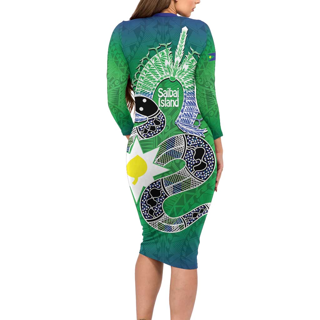 Australia Saibai Island Long Sleeve Bodycon Dress Papuan Black Snake With Dhari