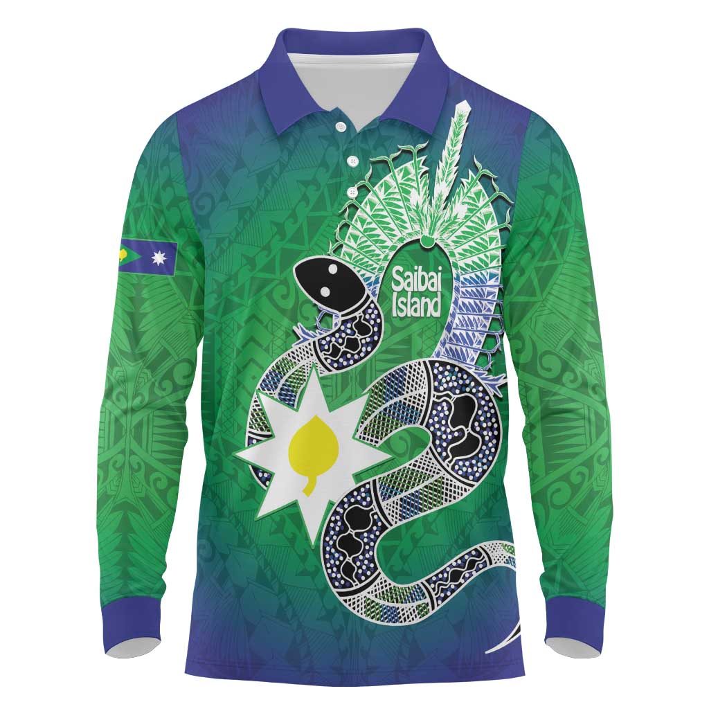 Australia Saibai Island Long Sleeve Polo Shirt Papuan Black Snake With Dhari