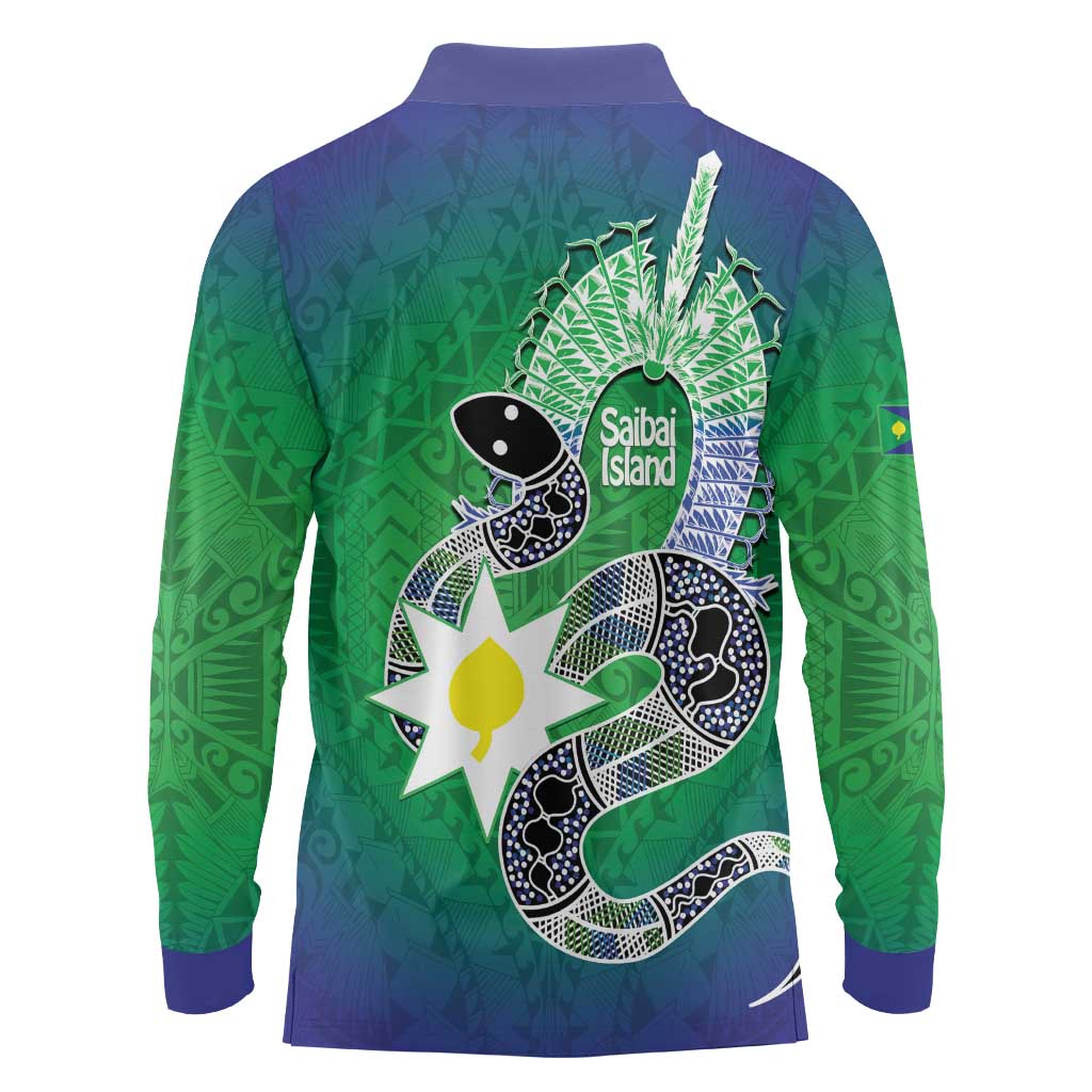 Australia Saibai Island Long Sleeve Polo Shirt Papuan Black Snake With Dhari
