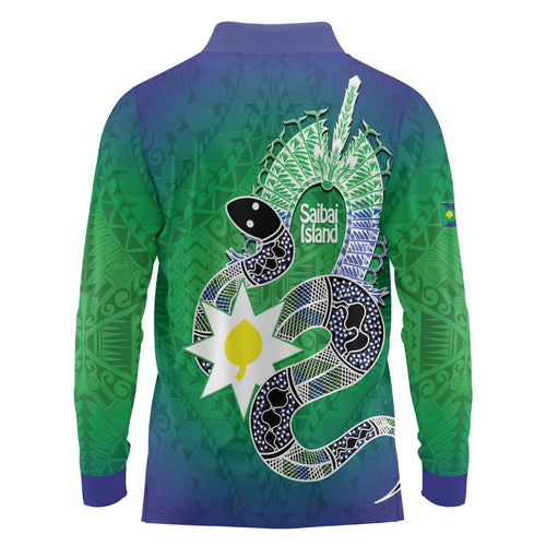 Australia Saibai Island Long Sleeve Polo Shirt Papuan Black Snake With Dhari