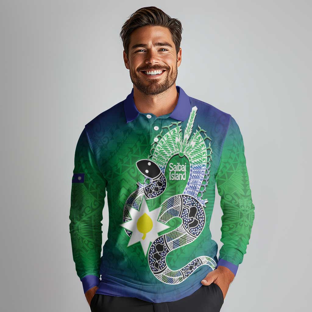 Australia Saibai Island Long Sleeve Polo Shirt Papuan Black Snake With Dhari