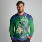 Australia Saibai Island Long Sleeve Polo Shirt Papuan Black Snake With Dhari