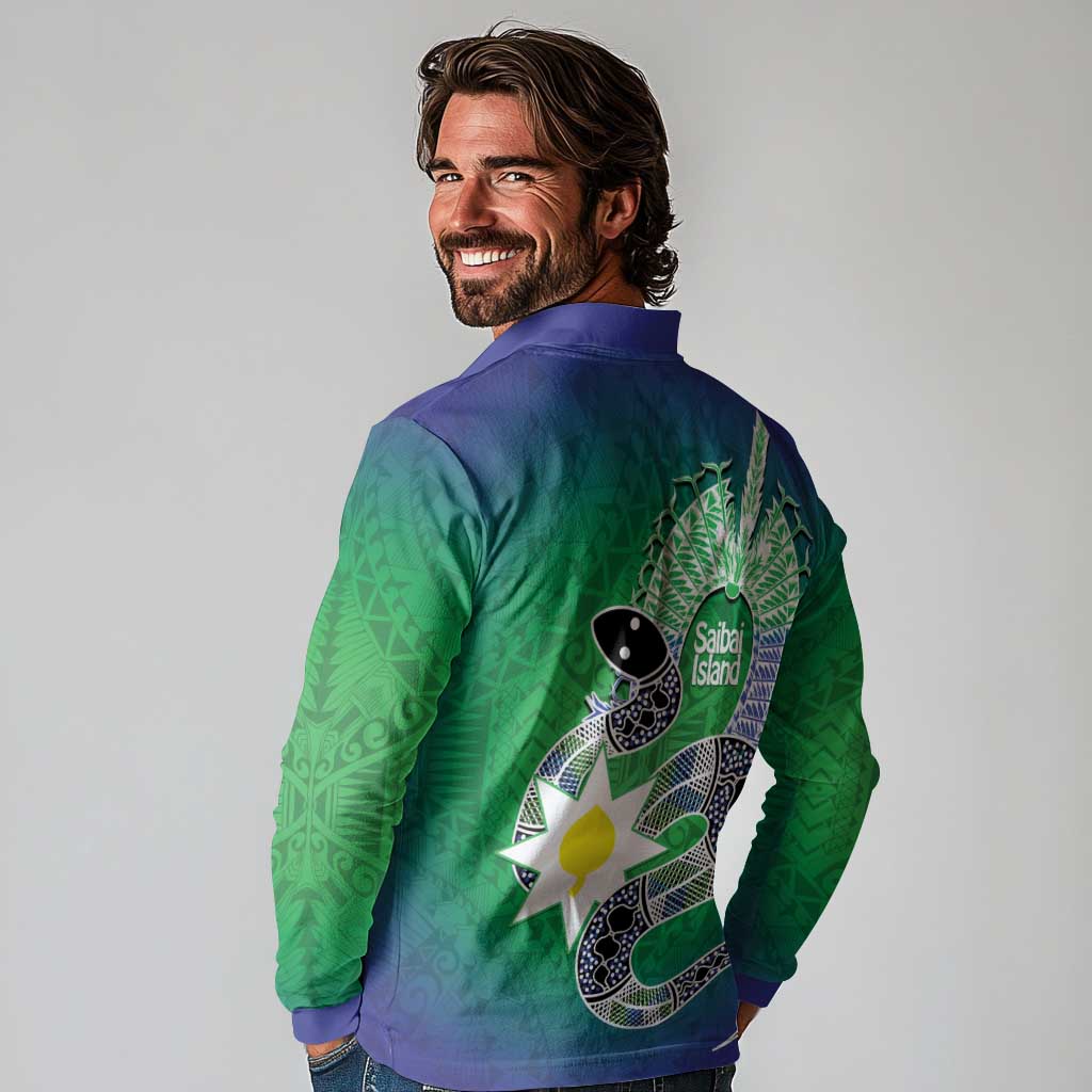 Australia Saibai Island Long Sleeve Polo Shirt Papuan Black Snake With Dhari