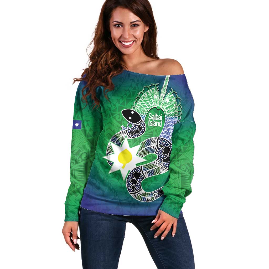 Australia Saibai Island Off Shoulder Sweater Papuan Black Snake With Dhari