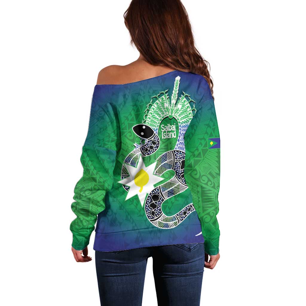 Australia Saibai Island Off Shoulder Sweater Papuan Black Snake With Dhari