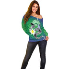 Australia Saibai Island Off Shoulder Sweater Papuan Black Snake With Dhari