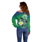 Australia Saibai Island Off Shoulder Sweater Papuan Black Snake With Dhari