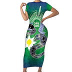 Australia Saibai Island Short Sleeve Bodycon Dress Papuan Black Snake With Dhari