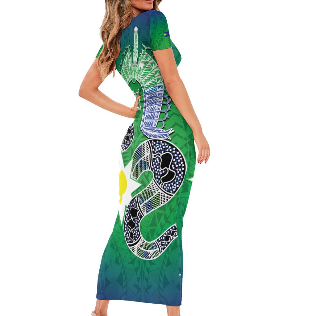 Australia Saibai Island Short Sleeve Bodycon Dress Papuan Black Snake With Dhari