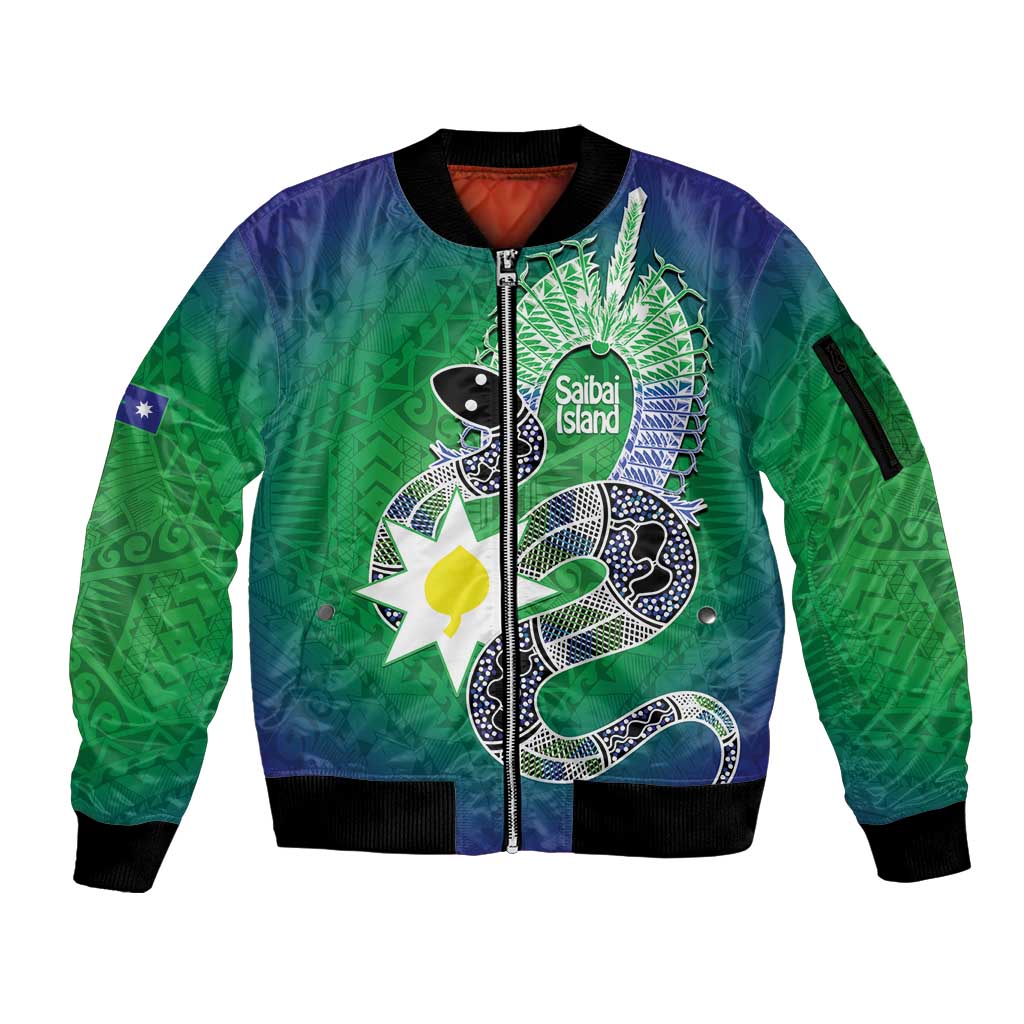 Australia Saibai Island Sleeve Zip Bomber Jacket Papuan Black Snake With Dhari
