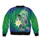 Australia Saibai Island Sleeve Zip Bomber Jacket Papuan Black Snake With Dhari