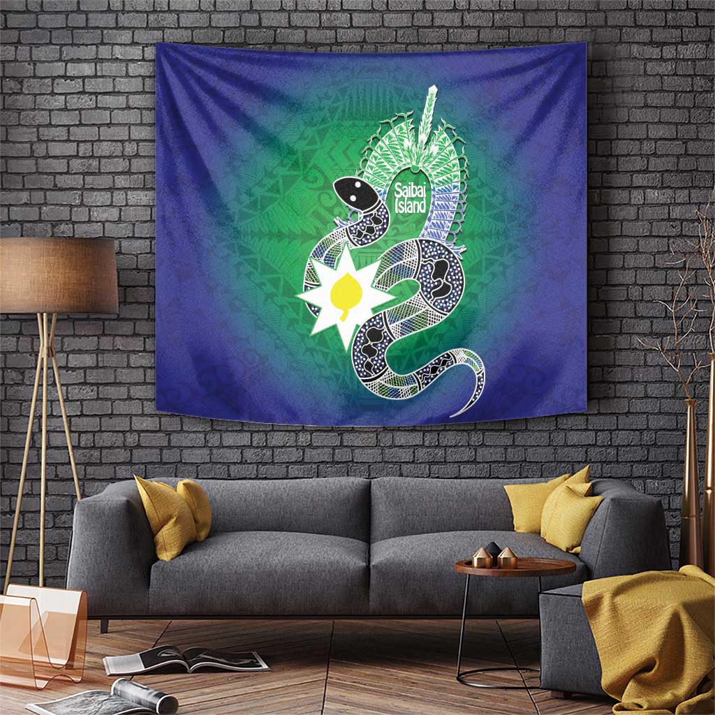 Australia Saibai Island Tapestry Papuan Black Snake With Dhari