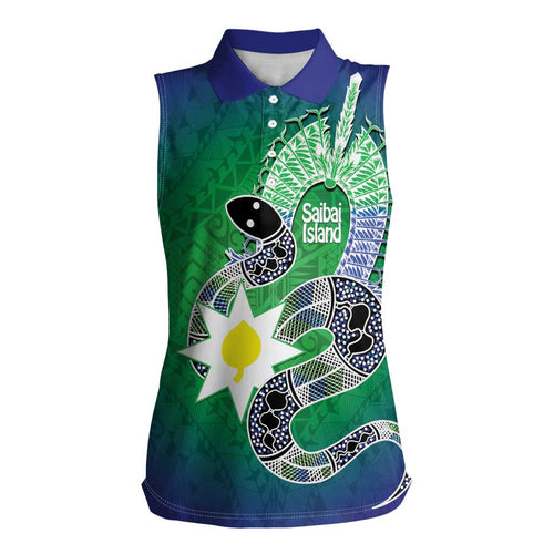 Australia Saibai Island Women Sleeveless Polo Shirt Papuan Black Snake With Dhari