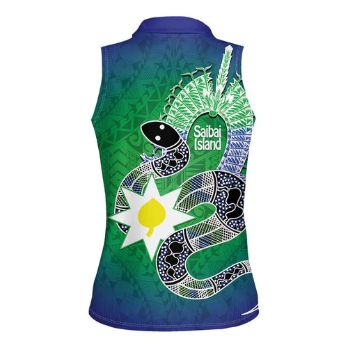 Australia Saibai Island Women Sleeveless Polo Shirt Papuan Black Snake With Dhari