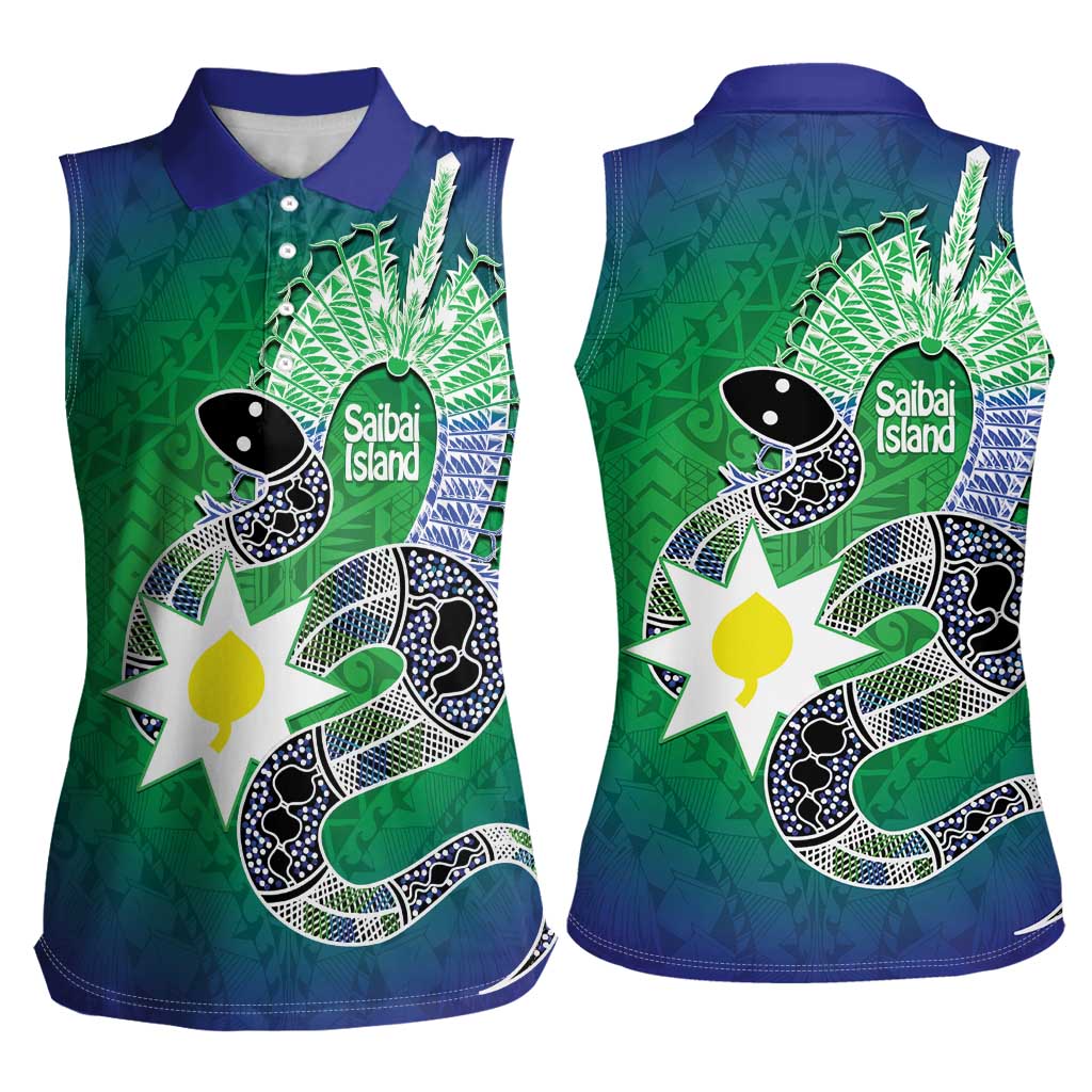 Australia Saibai Island Women Sleeveless Polo Shirt Papuan Black Snake With Dhari