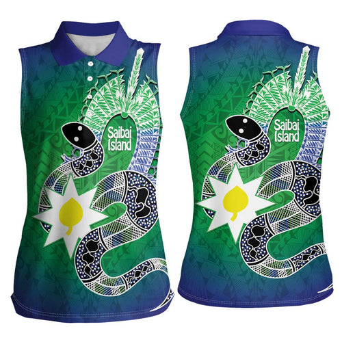 Australia Saibai Island Women Sleeveless Polo Shirt Papuan Black Snake With Dhari