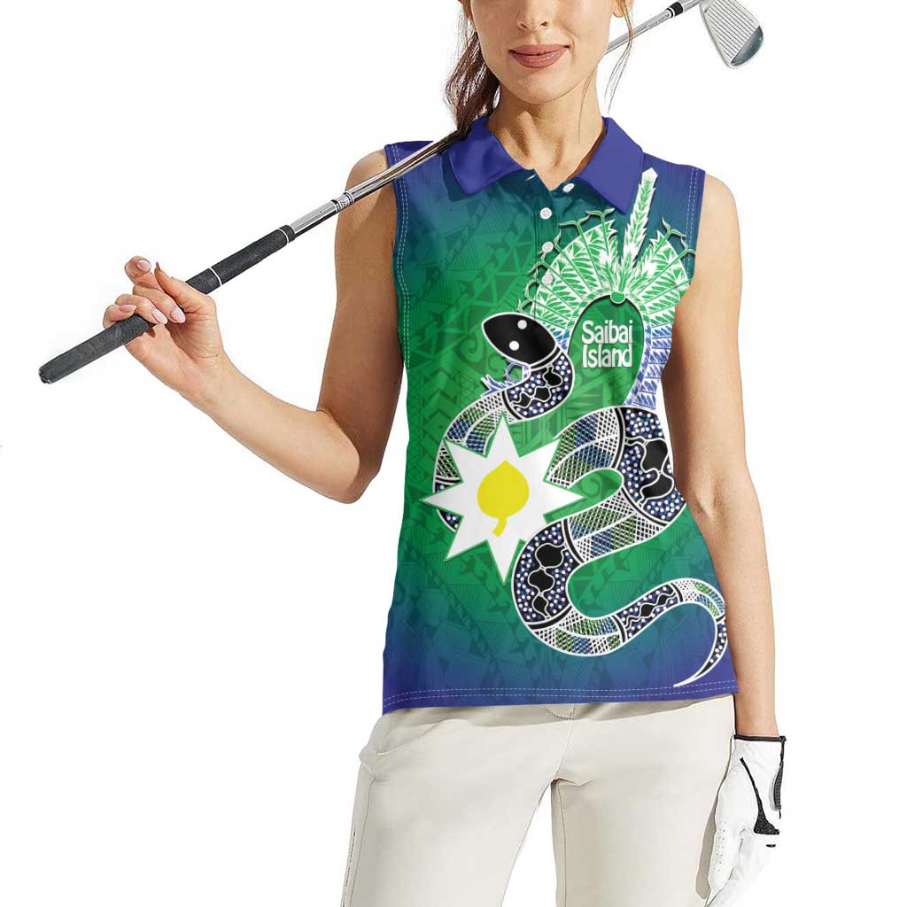 Australia Saibai Island Women Sleeveless Polo Shirt Papuan Black Snake With Dhari