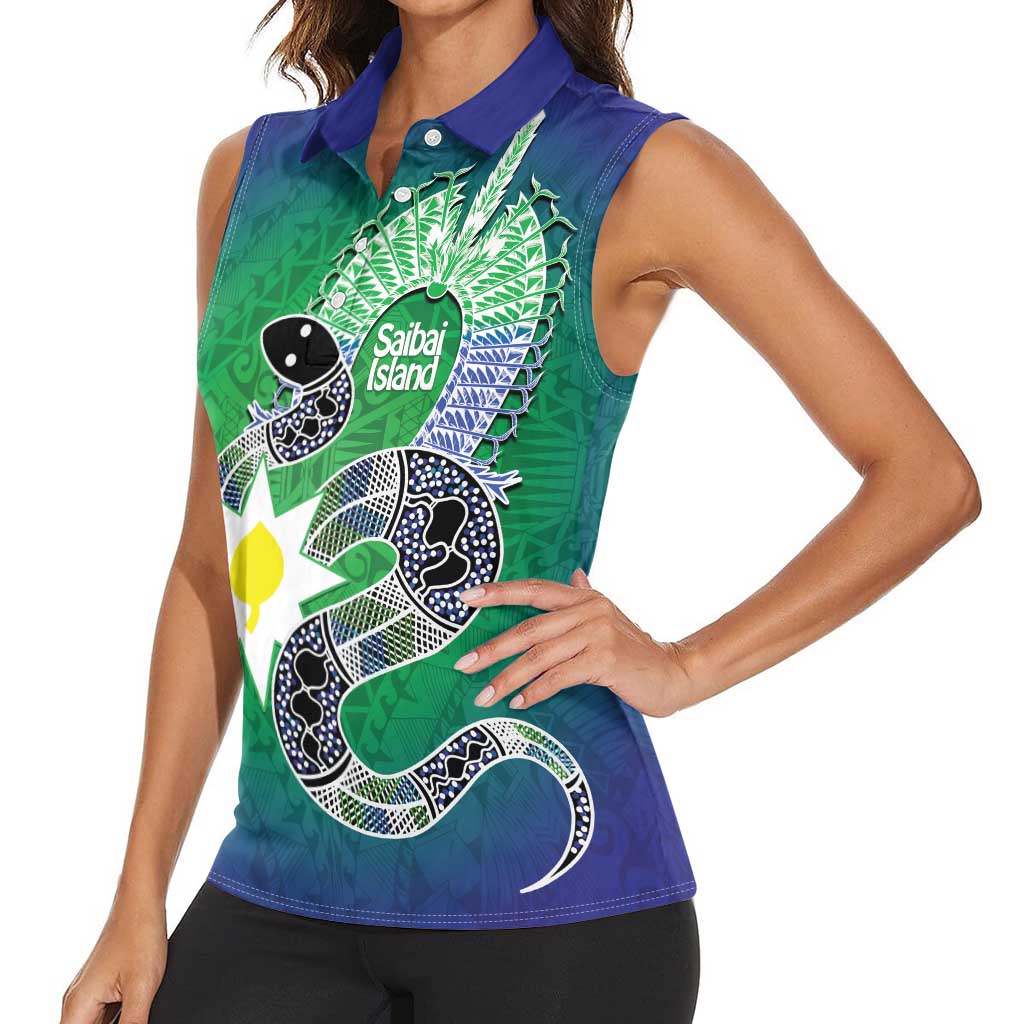 Australia Saibai Island Women Sleeveless Polo Shirt Papuan Black Snake With Dhari