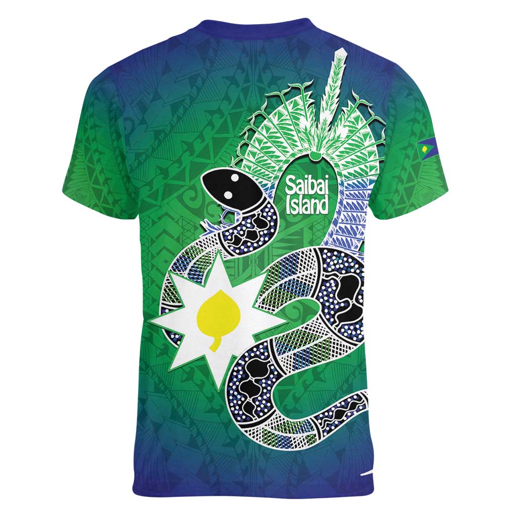 Australia Saibai Island Women V-Neck T-Shirt Papuan Black Snake With Dhari