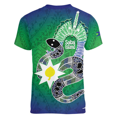 Australia Saibai Island Women V-Neck T-Shirt Papuan Black Snake With Dhari
