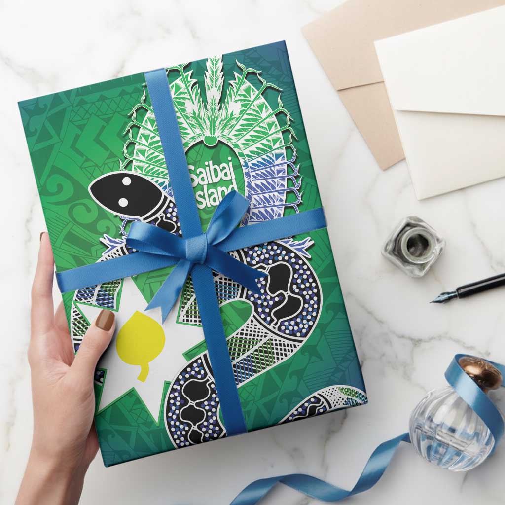 Australia Saibai Island Wrapping Paper Papuan Black Snake With Dhari - Aussie Hoodie