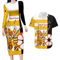 Australia Tiwi Islands Couples Matching Long Sleeve Bodycon Dress and Hawaiian Shirt Ratuati Irara Flag Style