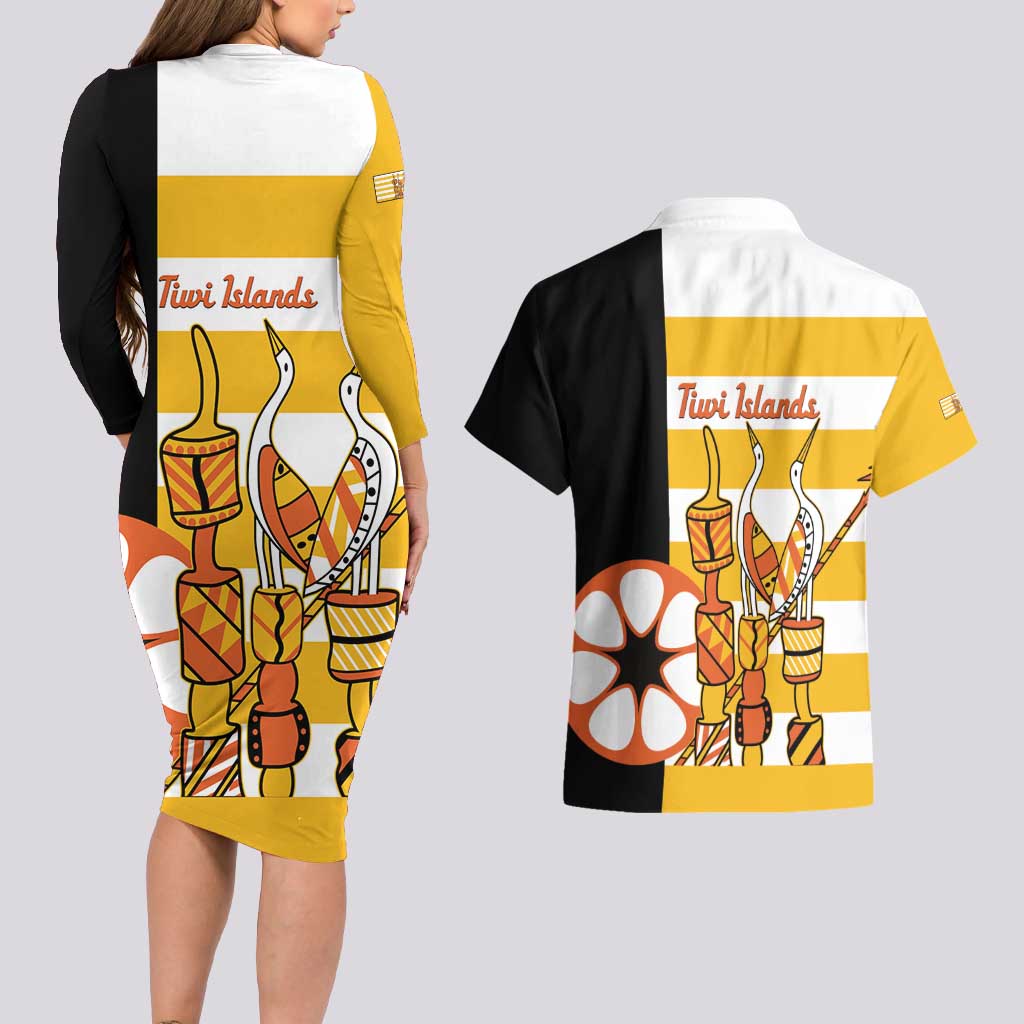 Australia Tiwi Islands Couples Matching Long Sleeve Bodycon Dress and Hawaiian Shirt Ratuati Irara Flag Style