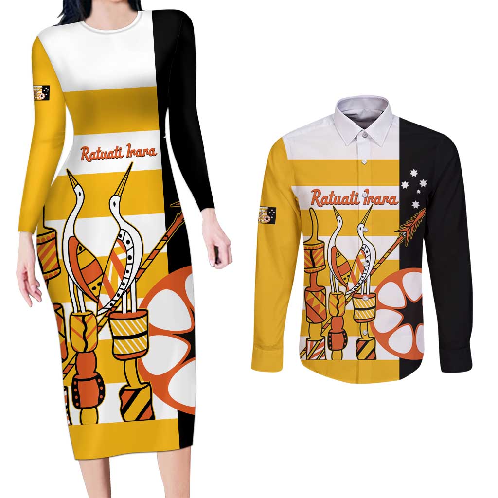 Australia Tiwi Islands Couples Matching Long Sleeve Bodycon Dress and Long Sleeve Button Shirt Ratuati Irara Flag Style