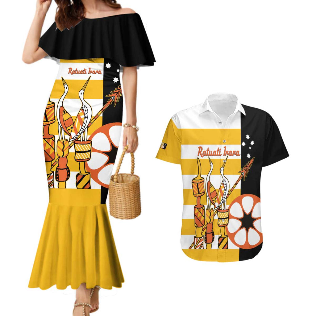 Australia Tiwi Islands Couples Matching Mermaid Dress and Hawaiian Shirt Ratuati Irara Flag Style
