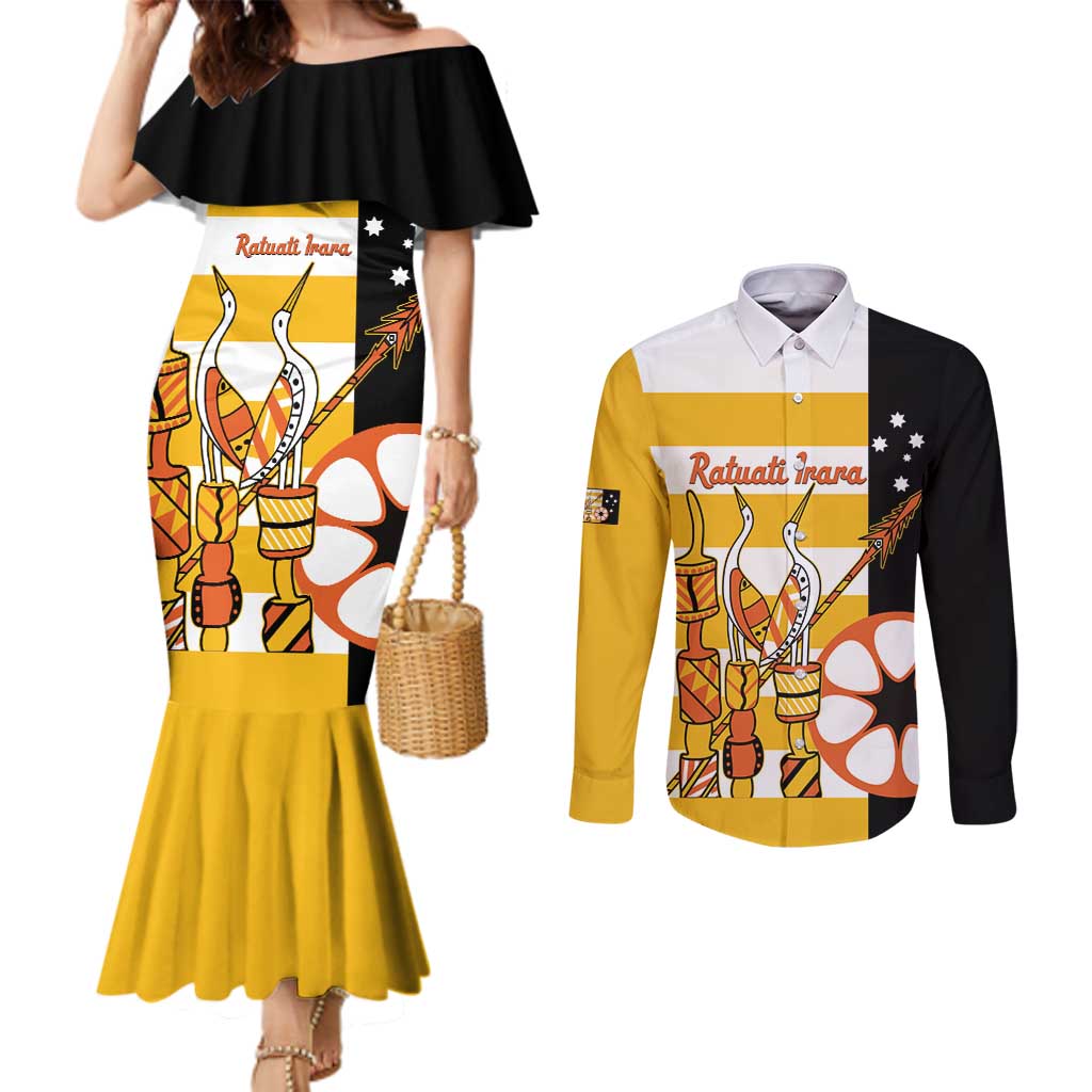 Australia Tiwi Islands Couples Matching Mermaid Dress and Long Sleeve Button Shirt Ratuati Irara Flag Style