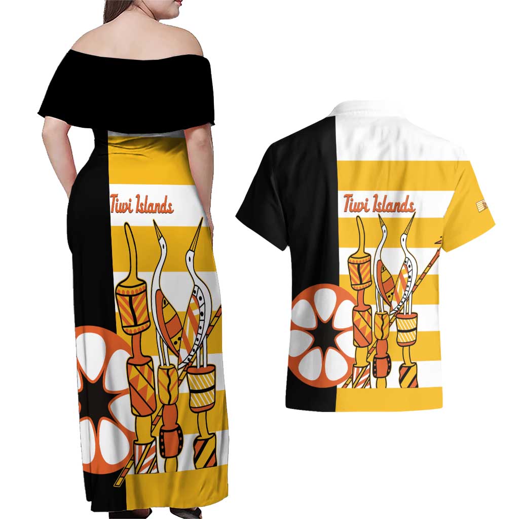 Australia Tiwi Islands Couples Matching Off Shoulder Maxi Dress and Hawaiian Shirt Ratuati Irara Flag Style