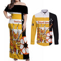 Australia Tiwi Islands Couples Matching Off Shoulder Maxi Dress and Long Sleeve Button Shirt Ratuati Irara Flag Style