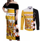 Australia Tiwi Islands Couples Matching Off Shoulder Maxi Dress and Long Sleeve Button Shirt Ratuati Irara Flag Style