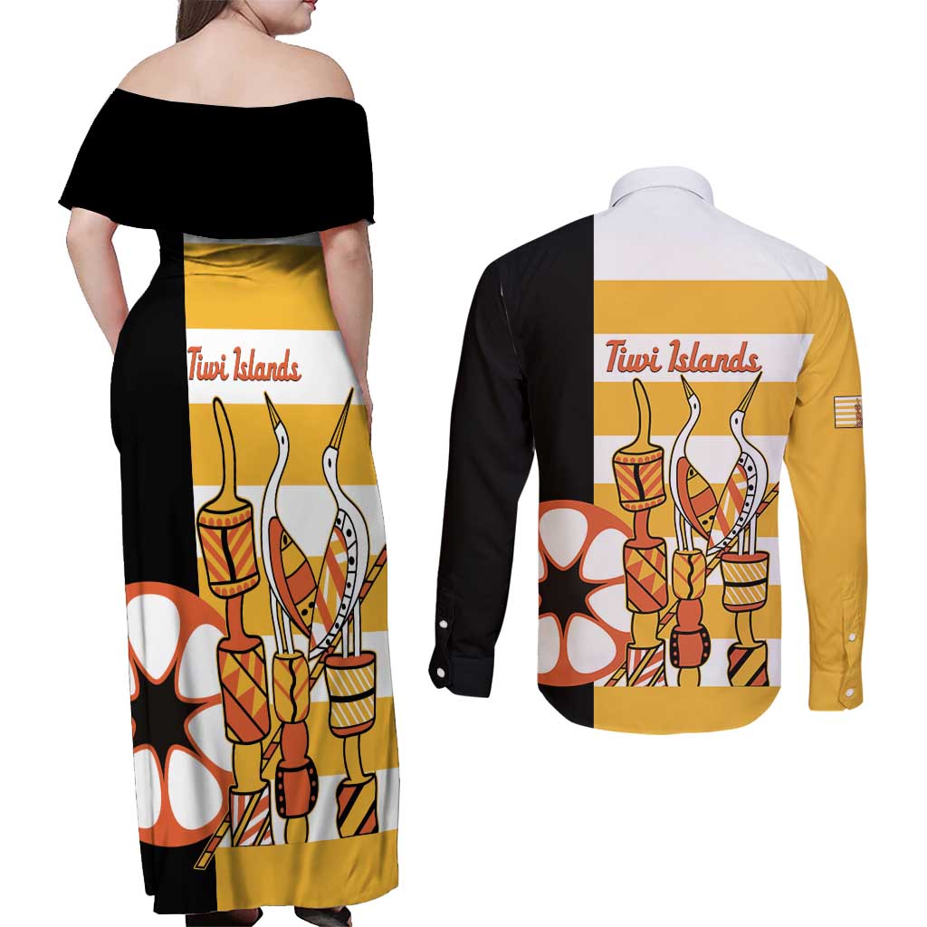 Australia Tiwi Islands Couples Matching Off Shoulder Maxi Dress and Long Sleeve Button Shirt Ratuati Irara Flag Style