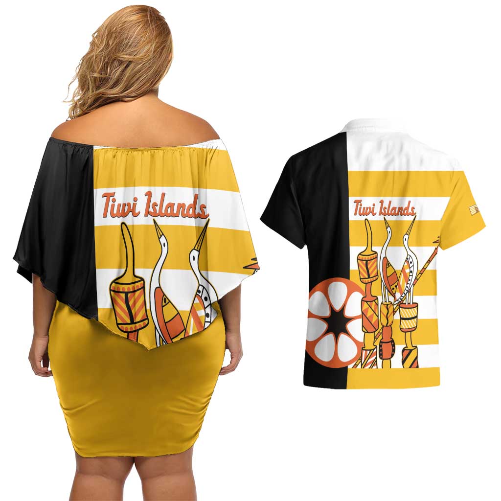 Australia Tiwi Islands Couples Matching Off Shoulder Short Dress and Hawaiian Shirt Ratuati Irara Flag Style