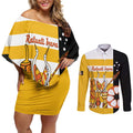 Australia Tiwi Islands Couples Matching Off Shoulder Short Dress and Long Sleeve Button Shirt Ratuati Irara Flag Style