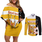 Australia Tiwi Islands Couples Matching Off Shoulder Short Dress and Long Sleeve Button Shirt Ratuati Irara Flag Style