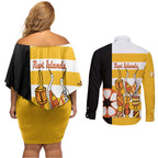 Australia Tiwi Islands Couples Matching Off Shoulder Short Dress and Long Sleeve Button Shirt Ratuati Irara Flag Style