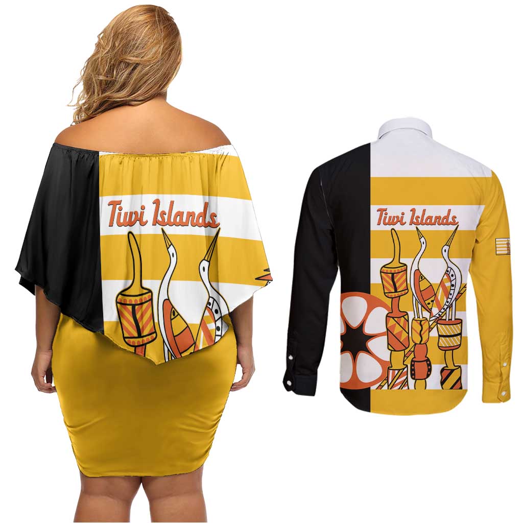 Australia Tiwi Islands Couples Matching Off Shoulder Short Dress and Long Sleeve Button Shirt Ratuati Irara Flag Style