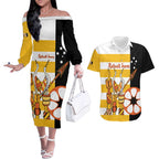 Australia Tiwi Islands Couples Matching Off The Shoulder Long Sleeve Dress and Hawaiian Shirt Ratuati Irara Flag Style