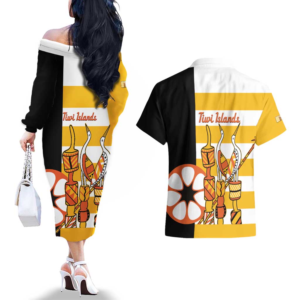 Australia Tiwi Islands Couples Matching Off The Shoulder Long Sleeve Dress and Hawaiian Shirt Ratuati Irara Flag Style