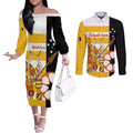 Australia Tiwi Islands Couples Matching Off The Shoulder Long Sleeve Dress and Long Sleeve Button Shirt Ratuati Irara Flag Style