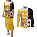 Australia Tiwi Islands Couples Matching Puletasi and Long Sleeve Button Shirt Ratuati Irara Flag Style