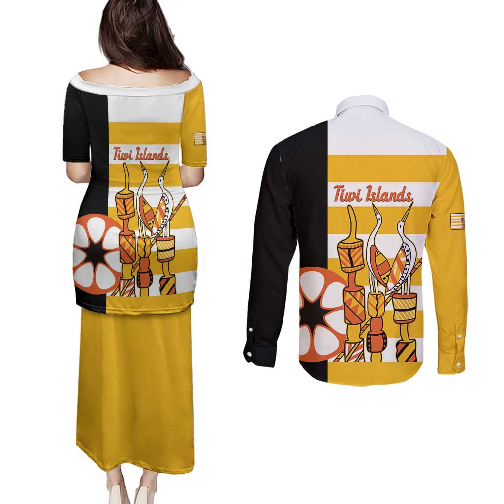 Australia Tiwi Islands Couples Matching Puletasi and Long Sleeve Button Shirt Ratuati Irara Flag Style