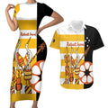 Australia Tiwi Islands Couples Matching Short Sleeve Bodycon Dress and Hawaiian Shirt Ratuati Irara Flag Style