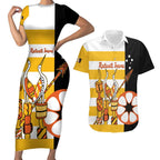 Australia Tiwi Islands Couples Matching Short Sleeve Bodycon Dress and Hawaiian Shirt Ratuati Irara Flag Style