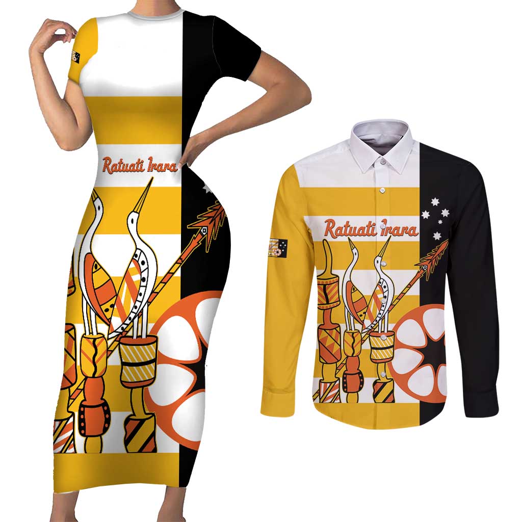 Australia Tiwi Islands Couples Matching Short Sleeve Bodycon Dress and Long Sleeve Button Shirt Ratuati Irara Flag Style